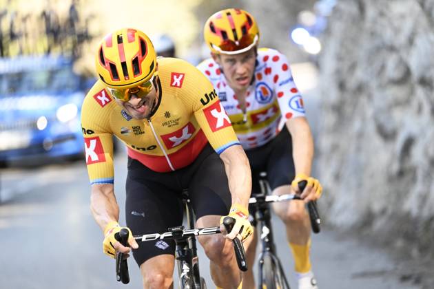 Paris - Nice 2023 - stage 8 NICE, FRANCE - MARCH 12 : Kristoff Alexander (NOR) of Uno-X Pro Cycling Team and Gregaard Jonas (DEN) of Uno-X Pro Cycling Team during stage 8 and final stage of the 81th edition of the Paris - Nice cycling race, a stage of 117,5km with start and finish in Nice on March 12, 2023 in Nice, France, 12 03 2023 ( Motordriver Kenny Verfaillie - Nice France Copyright: xNicoxVereeckenx 11021759-049