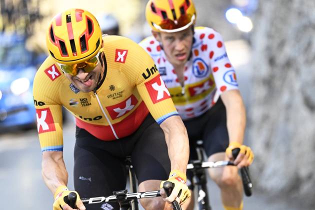 Paris - Nice 2023 - stage 8 NICE, FRANCE - MARCH 12 : Kristoff Alexander (NOR) of Uno-X Pro Cycling Team and Gregaard Jonas (DEN) of Uno-X Pro Cycling Team during stage 8 and final stage of the 81th edition of the Paris - Nice cycling race, a stage of 117,5km with start and finish in Nice on March 12, 2023 in Nice, France, 12 03 2023 ( Motordriver Kenny Verfaillie - Nice France Copyright: xNicoxVereeckenx 11021759-051