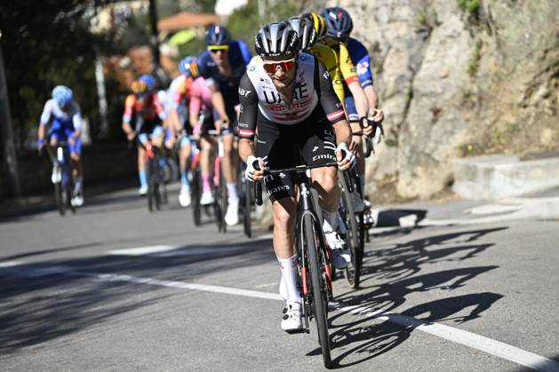 Paris - Nice 2023 - stage 8 NICE, FRANCE - MARCH 12 : Grosschartner Felix (AUT) of UAE Team Emirates is leading the peloton during stage 8 and final stage of the 81th edition of the Paris - Nice cycling race, a stage of 117,5km with start and finish in Nice on March 12, 2023 in Nice, France, 12 03 2023 ( Motordriver Kenny Verfaillie - Nice France Copyright: xNicoxVereeckenx 11021759-212