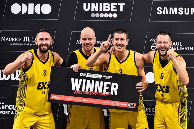 Bilder des Jahres 2024, Sport 10 Oktober 2024-10-13 FIBA 3x3 World Tour Amsterdam 2024 , - OCTOBER 13: Dejan Majstorovic - Ub, Nenad NerandÅ¾iÄ‡ - Ub, Strahinja Stojacic - Ub, Marko Brankovic - Ub during the FIBA 3x3 World Tour Amsterdam 2024 finals match between Ub and Liman at Gasthouder on October 13, 2024 in Amsterdam, Netherlands. Content not available for redistribution in The Netherlands directly or indirectly through any third parties. Copyright: xEdwinxJ.H.xdexVriesx