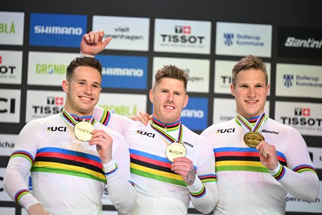 16-10-2024 World Championships Elite Track; Giornata 01; 2024, Olanda; Hoogland, Jeffrey; Lavreysen, Harrie; Van Den Berg, Roy; Velodromo Ballerup;