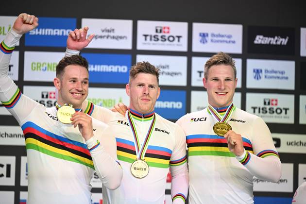 16-10-2024 World Championships Elite Track; Giornata 01; 2024, Olanda; Hoogland, Jeffrey; Lavreysen, Harrie; Van Den Berg, Roy; Velodromo Ballerup;