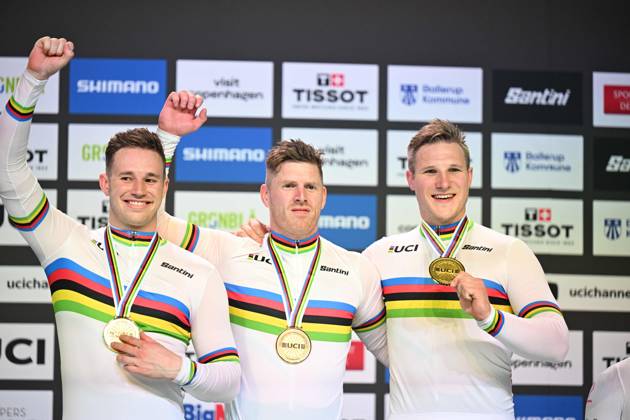 16-10-2024 World Championships Elite Track; Giornata 01; 2024, Olanda; Hoogland, Jeffrey; Lavreysen, Harrie; Van Den Berg, Roy; Velodromo Ballerup;