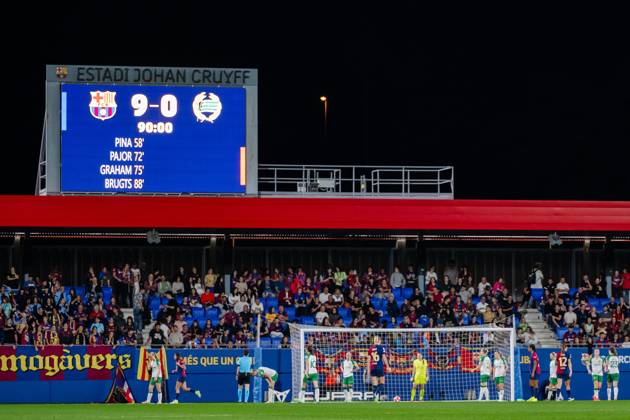 Bilder des Jahres 2024, Sport 10 Oktober Sport Themen der Woche KW42 241016 The final result is shown on a screen during the Women s Champions League football match between Barcelona and Hammarby on October 16, 2024 in Barcelona. Photo: Johanna Säll BILDBYRAN kod JL JL0454 fotboll football soccer fotball uefa womens champions league barcelona hammarby dam bbeng Copyright: JOHANNAxSÄLL BB241016BB801