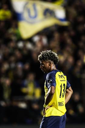 Union s Kevin Rodriguez pictured during a soccer match between Royale Union Saint-Gilloise and KAA Gent, Saturday 19 October 2024 in Brussels, on day 11 of the 2024-2025 season of the Jupiler Pro League first division of the Belgian championship. BRUNOxFAHY x103008417x