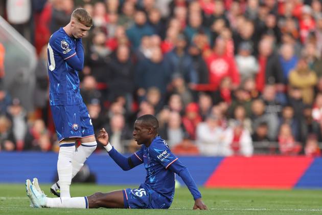 Football - 2024 2025 Premier League - Liverpool v Chelsea - Anfield - Sunday 20th October 2024 Nicolas Jackson of Chelsea with an injury