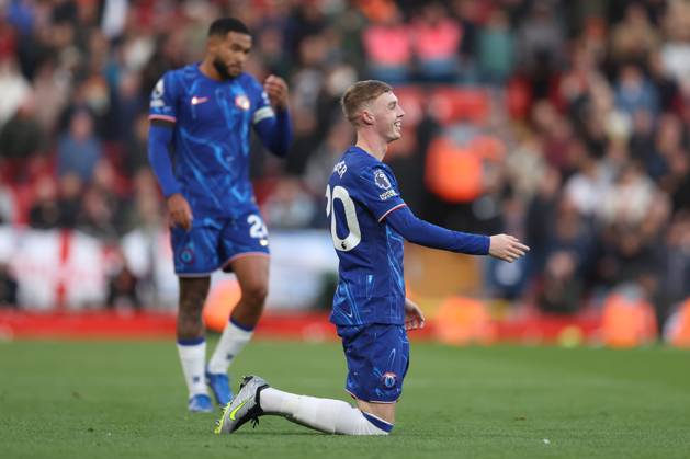 Football - 2024 2025 Premier League - Liverpool v Chelsea - Anfield - Sunday 20th October 2024 Cole Palmer of Chelsea reacts