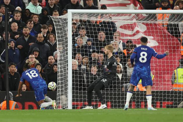 Football - 2024 2025 Premier League - Liverpool v Chelsea - Anfield - Sunday 20th October 2024 Christopher Nkunku of Chelsea misses a last minute chance to score