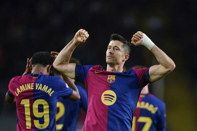 Bilder des Jahres 2024, Sport 10 Oktober Sport Themen der Woche KW42 Sport Bilder des Tages ESP: FC Barcelona, Barca v Sevilla FC. La Liga EA Sports. Date 10 Robert Lewandowski of FC Barcelona celebrates the 1-0 during the La Liga EA Sports match between FC Barcelona and Sevilla FC played at Lluis Companys Stadium on October 20, 2024 in Barcelona, Spain. kpng Copyright: xSergioxRuizx xImagox PS_241020_BAR_SEV_021