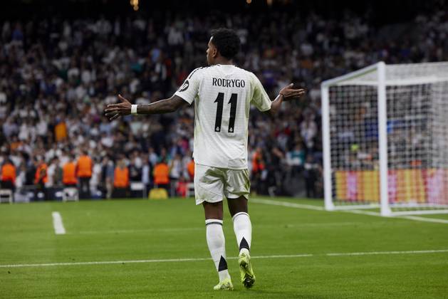 October 22, 2024, Madrid, Madrid, Spain: Rodrygo Goes of Real Madrid CF during the UEFA Champions League football match between Real Madrid CF and Borussia Dortmund at Santiago Bernabeu Stadium in Madrid, Spain, October 22, 2024 Madrid Spain - ZUMAa206 20241022_zsp_a206_124 Copyright: xRubenxAlbarranx