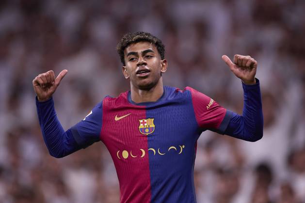 October 26, 2024, Madrid, Spain: Lamine Yamal of FC Barcelona, Barca celebrates a goal during the 2024 2025 La Liga EA Sports week 11 football match between Real Madrid CF and FC Barcelona at Santiago Bernabeu stadium. Final score: Real Madrid CF 0 : 4 FC Barcelona Madrid Spain - ZUMAs197 0775616641st Copyright: xFedericoxTitonex
