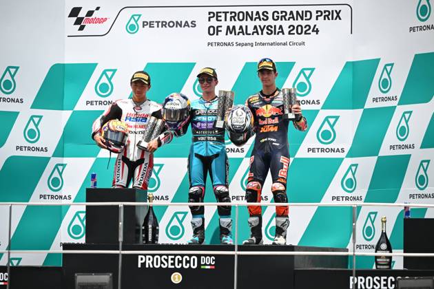 Races of Petronas Grand Prix of Malaysia of MotoGP at Sepang Circuit. November 03 2024 In picture: Moto3 David Alonso , Taiyo Furusato and Jose Antonio Rueda ( Carreras del Gran Premio de MotoGP de Malasia en el Circuito Internacional de Sepang. 03 de Noviembre de 2024 POOL MotoGP.com Cordon Press Images will be for editorial use only. Mandatory credit: MotoGP.com Cordon Press