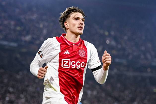 AFC Ajax Amsterdam forwarder Mika Godts celebrating the goal 3-0, during the match Ajax - Maccabi Tel Aviv at the Johan Cruijff ArenA for the UEFA Europa League - League phase - Matchday 4 season 2024-2025 in AMSTERDAM, Netherlands on 7 november 2024, (photo by Stefan Koops EYE4images DeFodi Images) not used in POL SRB CRO FRA GBR NED ITA USA Defodi-746_198842