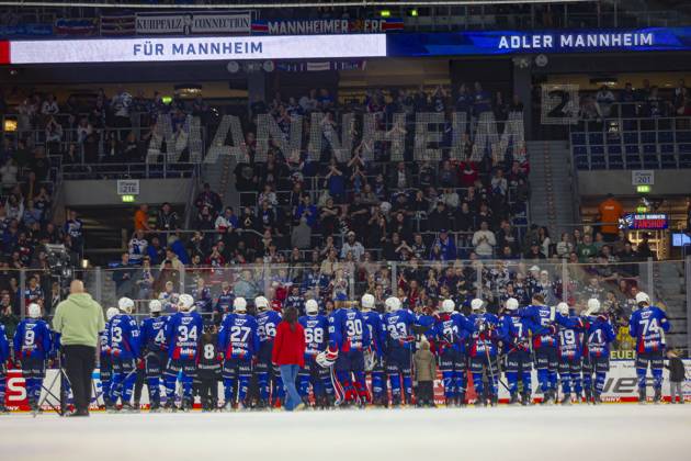 Bilder des Jahres 2024, Sport 11 November Sport Themen der Woche KW48 Sport Bilder des Tages Adler Mannheim vs. Iserlohn Roosters Die Mannschaft der Adler Mannheim jubelt nach dem Sieg am 20. Spieltag der DEL Eishockey Bundesliga zwischen Adler Mannheim und den Iserlohn Roosters in der SAP Arena Mannheim (Photo by Kadir Caliskan)