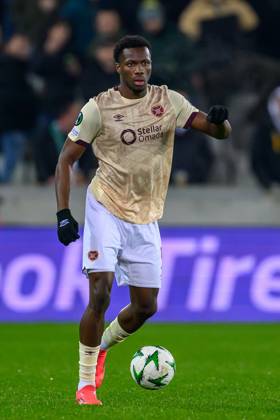 Cercle Brugge v Heart of Midlothian Europa Conference League 28 11 2024. Matchday 4 of 6 Daniel Oyegoke of Hearts during the Europa Conference League match between Cercle Brugge and Heart of Midlothian at the Jan Breydel Stadion, Brugge, Belguim on 28 November 2024. Editorial use only , Copyright: xMalcolmxMackenzie HeartsxFCx PSI-20881-0068