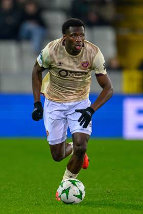 Cercle Brugge v Heart of Midlothian Europa Conference League 28 11 2024. Matchday 4 of 6 Daniel Oyegoke of Hearts during the Europa Conference League match between Cercle Brugge and Heart of Midlothian at the Jan Breydel Stadion, Brugge, Belguim on 28 November 2024. Editorial use only , Copyright: xMalcolmxMackenzie HeartsxFCx PSI-20881-0071