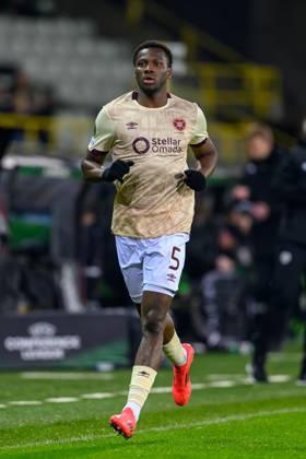 Cercle Brugge v Heart of Midlothian Europa Conference League 28 11 2024. Matchday 4 of 6 Daniel Oyegoke of Hearts during the Europa Conference League match between Cercle Brugge and Heart of Midlothian at the Jan Breydel Stadion, Brugge, Belguim on 28 November 2024. Editorial use only , Copyright: xMalcolmxMackenzie HeartsxFCx PSI-20881-0075