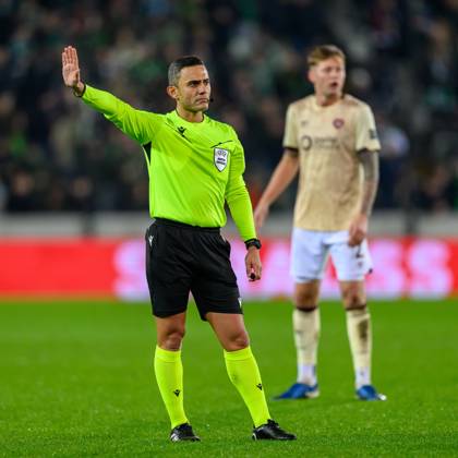 Cercle Brugge v Heart of Midlothian Europa Conference League 28 11 2024. Matchday 4 of 6 Referee Elchin Masiyev (AZE) during the Europa Conference League match between Cercle Brugge and Heart of Midlothian at the Jan Breydel Stadion, Brugge, Belguim on 28 November 2024. Editorial use only , Copyright: xMalcolmxMackenzie HeartsxFCx PSI-20881-0081