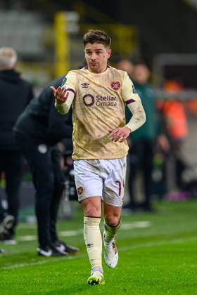 Cercle Brugge v Heart of Midlothian Europa Conference League 28 11 2024. Matchday 4 of 6 Cammy Devlin of Hearts during the Europa Conference League match between Cercle Brugge and Heart of Midlothian at the Jan Breydel Stadion, Brugge, Belguim on 28 November 2024. Editorial use only , Copyright: xMalcolmxMackenzie HeartsxFCx PSI-20881-0083
