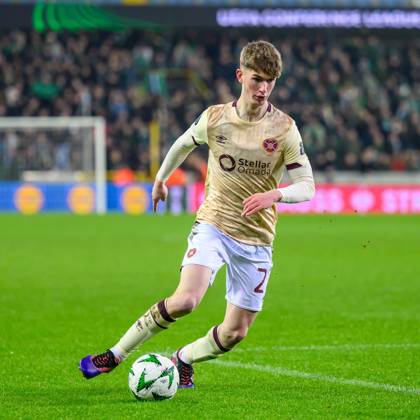 Cercle Brugge v Heart of Midlothian Europa Conference League 28 11 2024. Matchday 4 of 6 James Wilson of Hearts during the Europa Conference League match between Cercle Brugge and Heart of Midlothian at the Jan Breydel Stadion, Brugge, Belguim on 28 November 2024. Editorial use only , Copyright: xMalcolmxMackenzie HeartsxFCx PSI-20881-0087