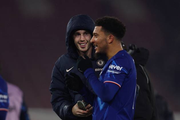 Football - 2024 2025 Premier League - Southampton vs Chelsea - St Mary™s Stadium - Wednesday 4th December 2024 Cole Palmer and Jadon Sancho of Chelsea after the final whistle at St Mary™s Stadium COLORSPORT Shaun Boggust