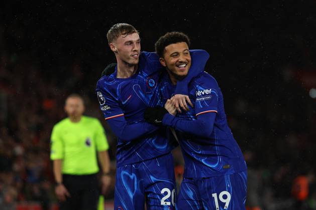 Football - 2024 2025 Premier League - Southampton vs Chelsea - St Mary™s Stadium - Wednesday 4th December 2024 Cole Palmer of Chelsea celebrates his goal with Jadon Sancho during the Premier League match at St Mary™s Stadium COLORSPORT Shaun Boggust
