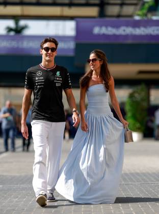 63 George Russell (GBR, Mercedes-AMG Petronas F1 Team) and his girlfriend Carmen Montero Mundt, F1 Grand Prix of Abu Dhabi at Yas Marina Circuit on December 7, 2024 in Abu Dhabi, United Arab Emirates. (Photo by HOCH ZWEI) Abu Dhabi United Arab Emirates