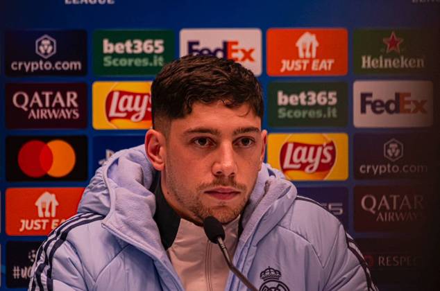 December 9, 2024, Bergamo, Italia: Real Madrid s Federico Valverde during press conference, PK, Pressekonferenz on the eve of the UEFA Champions League soccer match between Atalanta BC and Real Madrid CF at Bergamo Stadium in Bergamo, Italy, 9 December 2024 Cordon Press