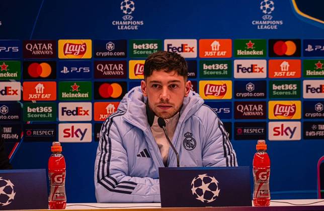 December 9, 2024, Bergamo, Italia: Real Madrid s Federico Valverde during press conference, PK, Pressekonferenz on the eve of the UEFA Champions League soccer match between Atalanta BC and Real Madrid CF at Bergamo Stadium in Bergamo, Italy, 9 December 2024 Cordon Press