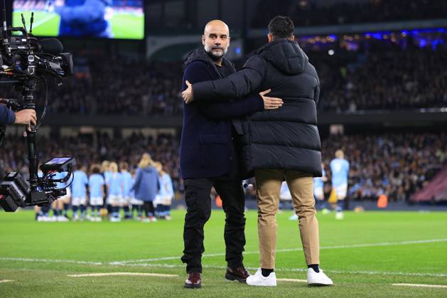 Manchester City v Manchester United, ManU 15 December 2024 - Premier League - Manchester City v Manchester United - Manchester City manager Pep Guardiola embraces Manchester United manager Ruben Amorim - Photo: Simon Stacpoole Offside. Manchester UK Copyright: xSimonxStacpoolexOffside
