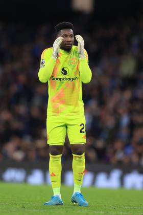 Manchester City v Manchester United, ManU 15 December 2024 - Premier League - Manchester City v Manchester United -Manchester United goalkeeper Andre Onana reacts to a missed chance at the opposite end of the pitch - Photo: Simon Stacpoole Offside. Manchester UK Copyright: xSimonxStacpoolexOffside