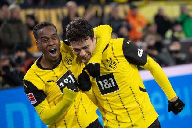 Bilder des Jahres 2024, Sport 12 Dezember Sport Themen der Woche KW50 Sport Bilder des Tages Giovanni REYNA (DO) jubelt nach seinem Tor zum 1:0 mit Jamie GITTENS (DO), Jubel, jubeln, Freude, cheers, Fussball 1. Bundesliga, 14. Spieltag, Borussia Dortmund (DO) - TSG 1899 Hoffenheim (1899) 1-1 am 15.12.2024 in Dortmund Deutschland. DFL regulations prohibit any use of photographs as image sequences and or quasi-video Â