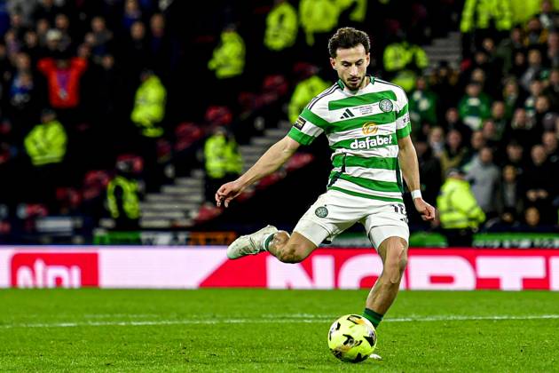 Celtic v Rangers Premier Sports Cup Nicolas Kuhn of Celtic scores their sides third goal of the match during the Premier Sports Scottish League Cup Final between Celtic and Rangers at Hampden Park, Glasgow UK Newspapers OUT Copyright: xJamiexJohnstonx FIL-21100-0180