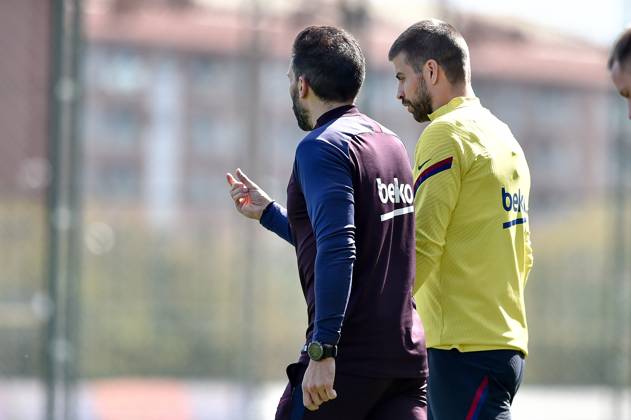 FC Barcelona, Barca Training Session and Press Comference BARCELONA, SPAIN - MARCH 06: Eder Sarabia and Gerard Piquo of FC Barcelona during the training session at Ciutat Esportiva Joan Gamper on March 06, 2020 in Barcelona, Spain. (Photo by DAX ESPA-Images) Sant Joan Despo Barcelona USA EDITORIAL USE ONLY Copyright: xx ZUMA-20200306_zaf_cs12_006.jpg ESPAxPhotoxAgencyx csmphototwo667420
