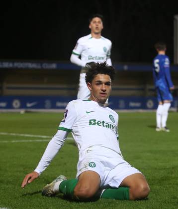 - Chelsea U21, U 21 v Sporting CP U21, Premier League International Cup, Kingsmeadow Stadium, London, UK - 7th January 2025. Daniel Weir Crystal Pix Gabriel Silva of Sporting CP U21 B goal celebration after scoring to put Sporting CP 2-1 ahead. - Chelsea U21 v Sporting CP U21, Premier League International Cup, Kingsmeadow Stadium, London, UK - 7th January 2025. Daniel Weir Crystal Pix London Kingsmeadow Stadium UK Copyright: xDanxWeirx CP_Chelsea_U21_Sporting_CP_U21_12