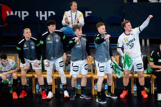 Hamburg: Handball Länderspiel - Vorbereitung WM - Deutschland - Brasilien Justus Fischer (Deutschland), Marko Grgic (Deutschland), Nils Lichtlein (Deutschland), Lukas Stutzke (Deutschland), Franz Semper (Deutschland) Hamburg Barlays Arena Deutschland
