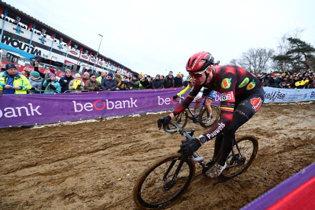 Belgian Michael Vanthourenhout pictured in action at the elite men race of the Belgian Cyclocross Championships (11-12 01) on Sunday 12 January 2025 in Heusden-Zolder. DAVIDxPINTENS x110247691x