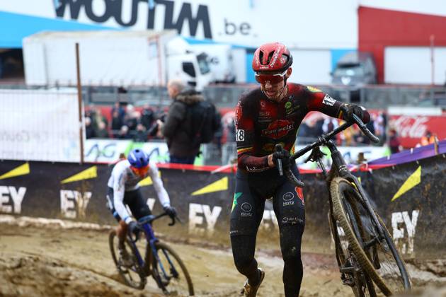 Belgian Michael Vanthourenhout pictured in action at the elite men race of the Belgian Cyclocross Championships (11-12 01) on Sunday 12 January 2025 in Heusden-Zolder. DAVIDxPINTENS x110248323x