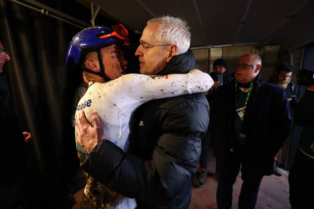 Belgian Thibau Nys celebrates after winning the elite men race of the Belgian Cyclocross Championships (11-12 01) on Sunday 12 January 2025 in Heusden-Zolder. DAVIDxPINTENS x110253238x