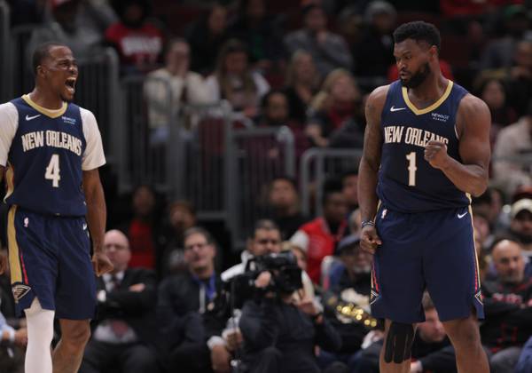 CHICAGO, IL - JANUARY 14: Zion Williamson 1 of the New Orleans Pelicans reacts after a play during the second half against the Chicago Bulls on January 14, 2025 at the United Center in Chicago, Illinois. (Photo by Melissa Tamez Icon Sportswire) NBA, Basketball Herren, USA JAN 14 Pelicans at Bulls EDITORIAL USE ONLY Icon250114032