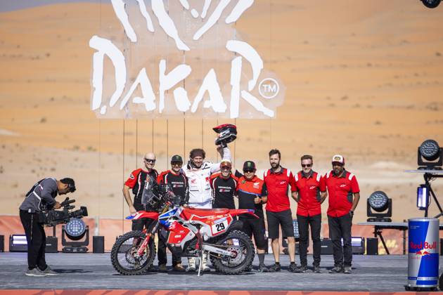 DAKAR 2025 - CEREMONY AND FINISH PODIUM 29 LUCCI Paolo (ita), Honda, RSMoto Honda Rally Team, FIM W2RC, Rally2, action during the Ceremony and Finish Podium of the Dakar 2025 on January 17, 2025 in Subaytah, Saudi Arabia - SubaytahSaudi Arabia  Copyright: xJULIENxDELFOSSEx