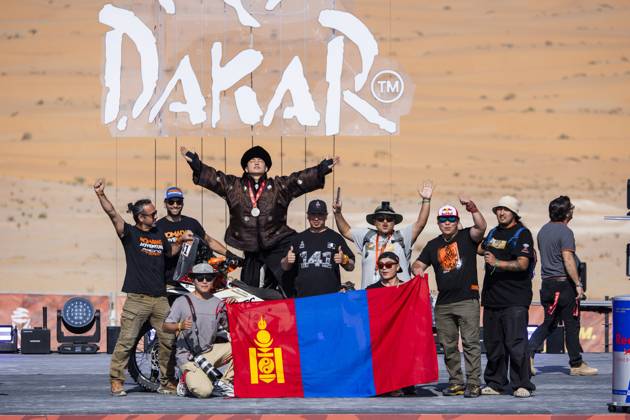 DAKAR 2025 - CEREMONY AND FINISH PODIUM 141 PUREVDORJ Murun (mng), KTM, Nomadas Adventure, FIM W2RC, Rally2, action during the Ceremony and Finish Podium of the Dakar 2025 on January 17, 2025 in Subaytah, Saudi Arabia - SubaytahSaudi Arabia  Copyright: xJULIENxDELFOSSEx