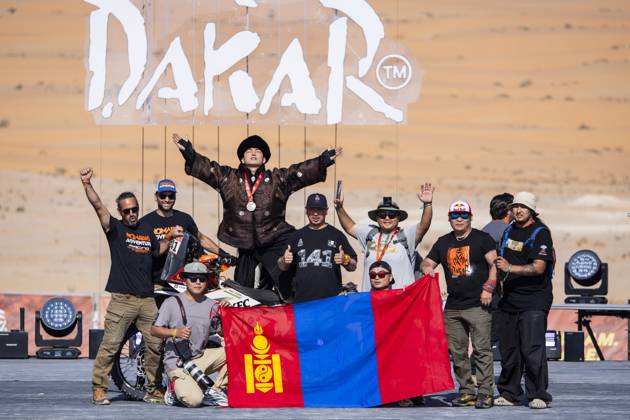 DAKAR 2025 - CEREMONY AND FINISH PODIUM 141 PUREVDORJ Murun (mng), KTM, Nomadas Adventure, FIM W2RC, Rally2, action during the Ceremony and Finish Podium of the Dakar 2025 on January 17, 2025 in Subaytah, Saudi Arabia - SubaytahSaudi Arabia  Copyright: xJULIENxDELFOSSEx