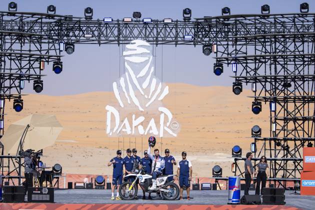 DAKAR 2025 - CEREMONY AND FINISH PODIUM 106 MUSTAD Axel (nor), Husqvarna, HT Rally Raid, FIM W2RC, Motul, Rally2, action during the Ceremony and Finish Podium of the Dakar 2025 on January 17, 2025 in Subaytah, Saudi Arabia - SubaytahSaudi Arabia  Copyright: xJULIENxDELFOSSEx