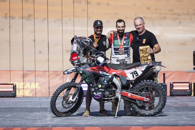 DAKAR 2025 - CEREMONY AND FINISH PODIUM 79 POUPONNOT Maxime (fra), Fantic, Fantic Racing, FIM W2RC, Rally2, action during the Ceremony and Finish Podium of the Dakar 2025 on January 17, 2025 in Subaytah, Saudi Arabia - SubaytahSaudi Arabia  Copyright: xJULIENxDELFOSSEx