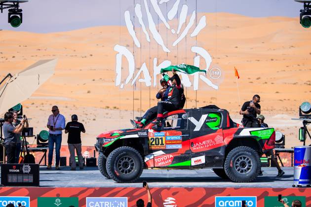 DAKAR 2025 - CEREMONY AND FINISH PODIUM 201 AL RAJHI Yazeed (sau), GOTTSCHALK Timo (ger), Toyota, Yazeed Racing, Overdrive Racing, FIA W2RC, Ultimate, celebrates his win during the Ceremony and Finish Podium of the Dakar 2025 on January 17, 2025 in Subaytah, Saudi Arabia - SubaytahSaudi Arabia  Copyright: xJULIENxDELFOSSEx