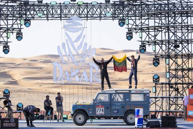 DAKAR 2025 - CEREMONY AND FINISH PODIUM 774 RAISYS KAROLIS (ltu), DAUNORAVICIUS Ignas (ltu), Land-Rover, Karolis Raisys, Dakar Classic, action during the Ceremony and Finish Podium of the Dakar 2025 on January 17, 2025 in Subaytah, Saudi Arabia - SubaytahSaudi Arabia  Copyright: xJULIENxDELFOSSEx