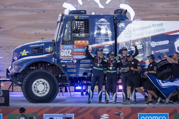 DAKAR 2025 - CEREMONY AND FINISH PODIUM 602 VAN DEN BRINK Mitchel (nld), VAN DE POL Jarno (nld), TORRALLARDONA Moises (spa), Iveco, EUROL Rallysport, Trucks, action during the Ceremony and Finish Podium of the Dakar 2025 on January 17, 2025 in Subaytah, Saudi Arabia - SubaytahSaudi Arabia  Copyright: xJULIENxDELFOSSEx