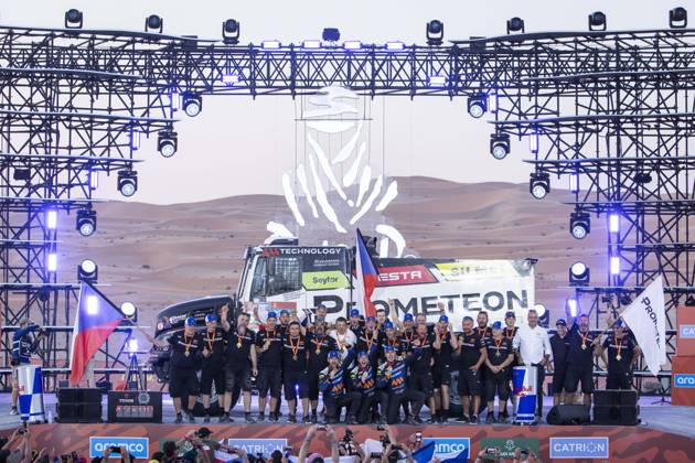 DAKAR 2025 - CEREMONY AND FINISH PODIUM 600 MACIK Martin (cze), TOMASEK Frantisek (cze), SVANDA David (cze), Iveco, MM Technology, Trucks, action during the Ceremony and Finish Podium of the Dakar 2025 on January 17, 2025 in Subaytah, Saudi Arabia - SubaytahSaudi Arabia  Copyright: xJULIENxDELFOSSEx