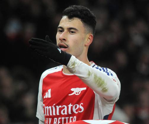 Football - 2024 2025 Premier League - Arsenal vs Aston Villa - Emirates Stadium - Saturday 18th January 2025 Gabriel Martinelli of Arsenal celebrates his first half goal COLORSPORT Andrew Cowie